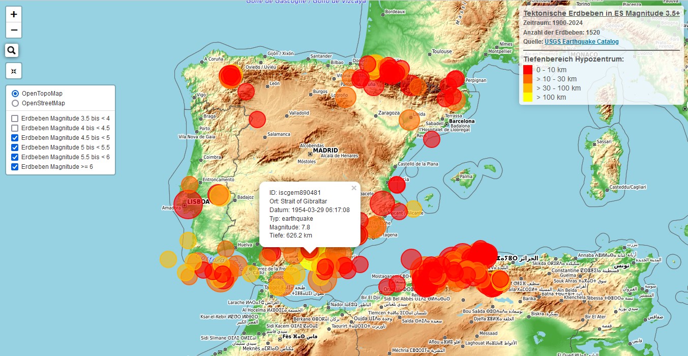 M3.5+ Earthquakes Spain 1900-2024