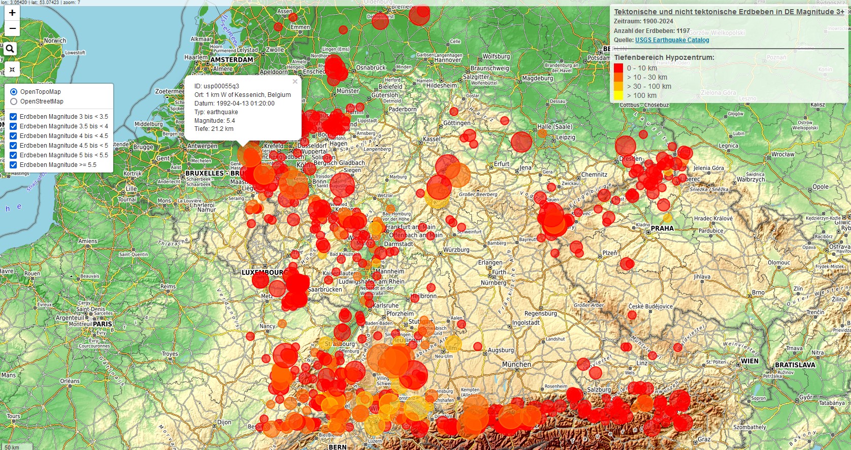 M3+ Earthquakes Germany 1900-2024